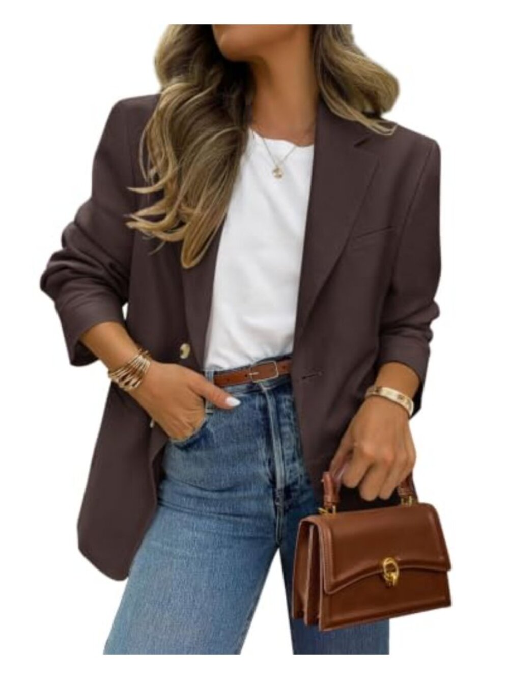 Women's Open Front Notch Lapel Blazer Long Sleeve Business Casual Suit Jacket